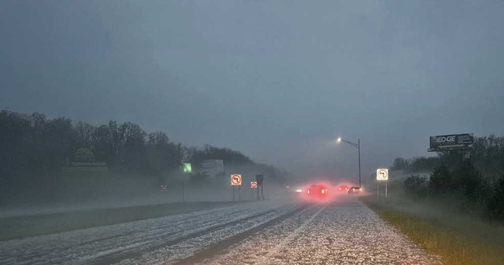 Hail Storm Blankets HWY 54 Causing Damage & Making It Look Like Winter